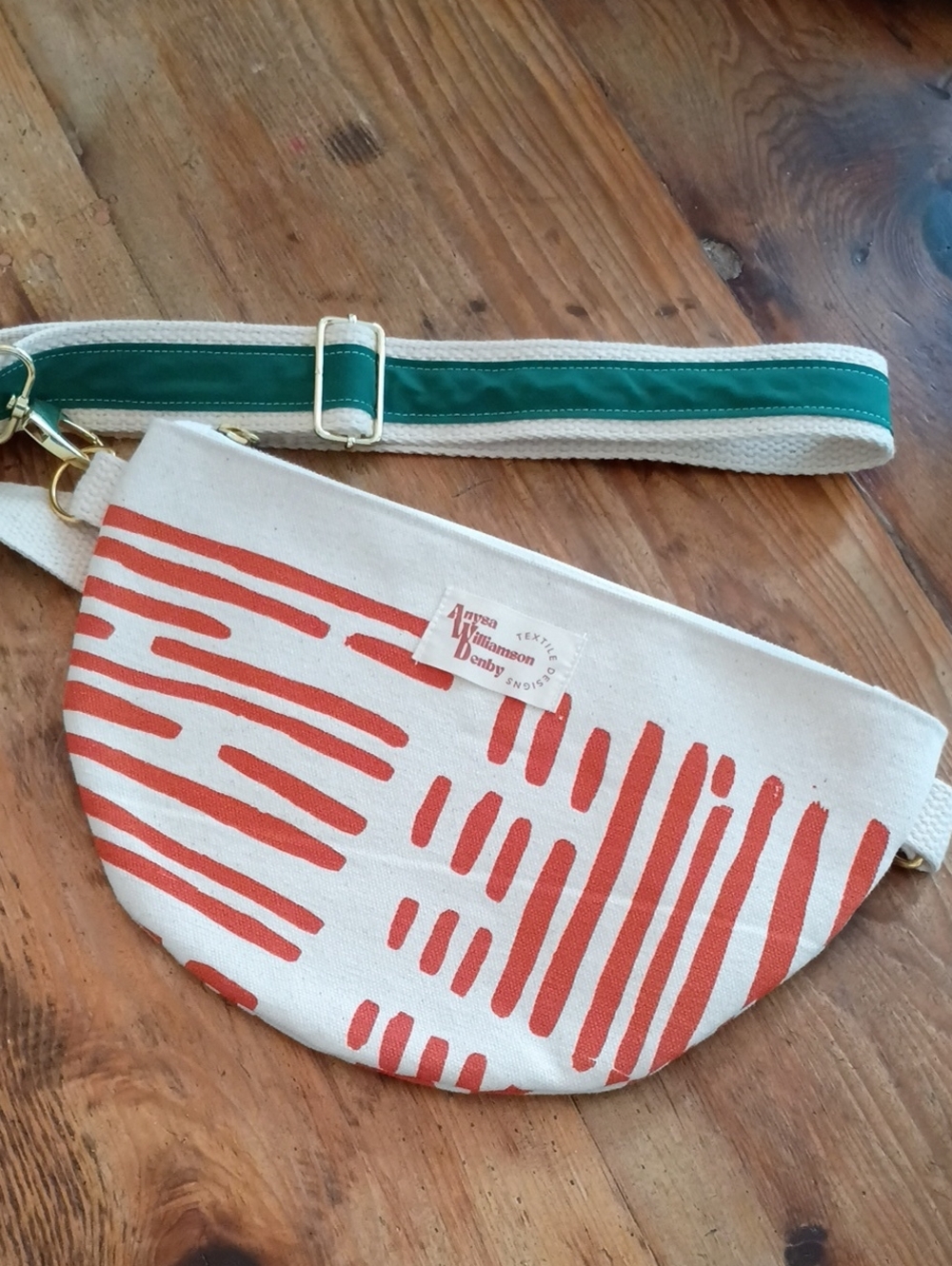 New Anysa Williamson Denby Textile Design Block Printed Canvas Sling Bag